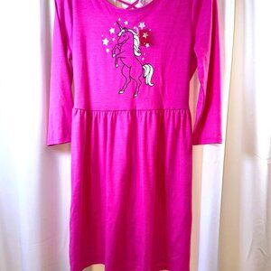 NWT Girls Justice 3/4 Sleeve Pink Dress w/Unicorn Print, Size 14/16 Plus